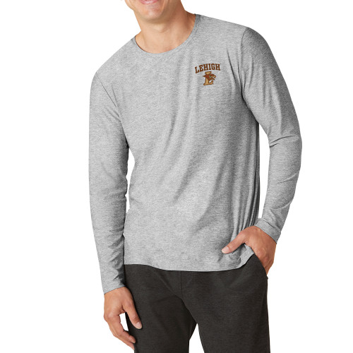  Beyond Yoga Mens Silver Mist Featherweight Crew Long Sleeve Tee  - Official Logo