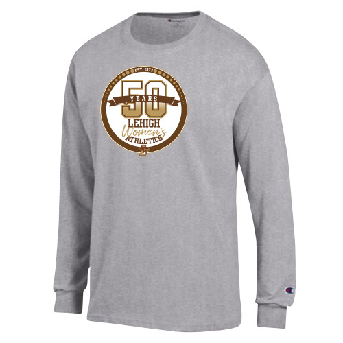  Champion Oxford Grey Long Sleeve T Shirt - Lehigh Womens Athletics 50 Years