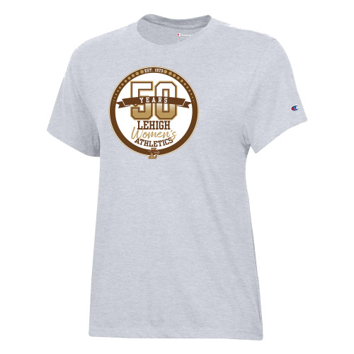  Champion Womens Oxford Grey Core Short Sleeve Tee - Lehigh Womens Athletics 50 Years