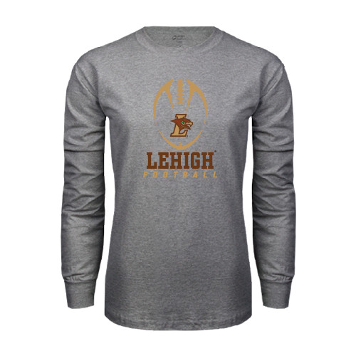  Grey Long Sleeve T Shirt - Lehigh Football Stacked w/Ball