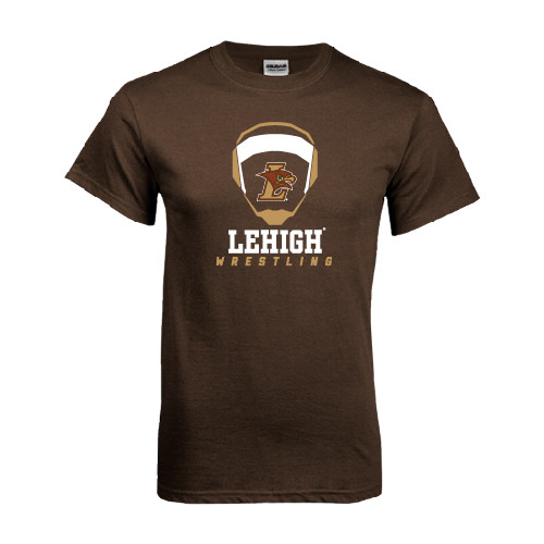  Brown T Shirt - Lehigh Wrestling Stacked w/Headgear