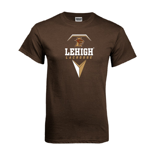  Brown T Shirt - Lehigh Lacrosse Stacked w/Stick Head