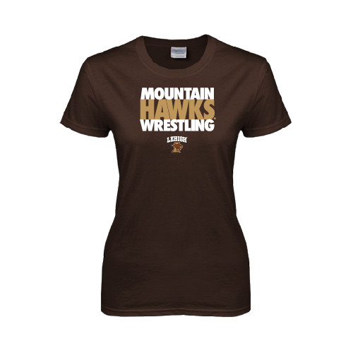  Womens Short Sleeve Brown Tee - Mountain Hawks Wrestling