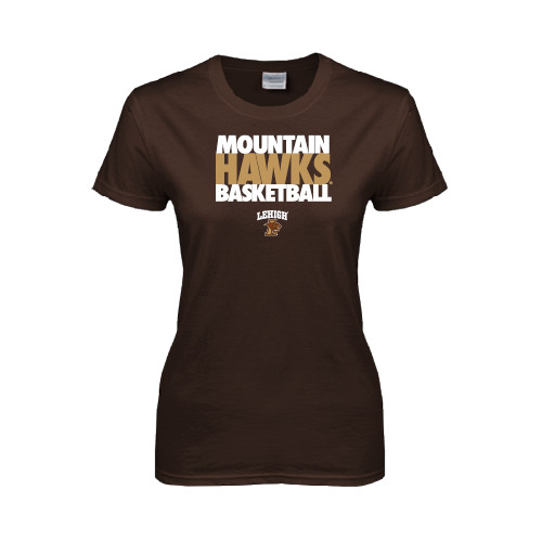  Womens Short Sleeve Brown Tee - Mountain Hawks Basketball