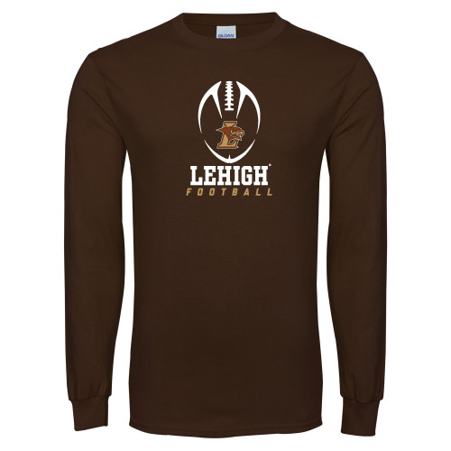  Brown Long Sleeve T Shirt - Lehigh Football Stacked w/Ball