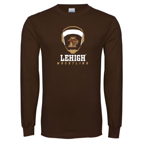  Brown Long Sleeve T Shirt - Lehigh Wrestling Stacked w/Headgear