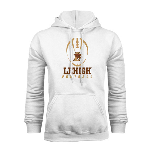  White Fleece Hoodie - Lehigh Football Stacked w/Ball