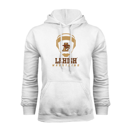  White Fleece Hoodie - Lehigh Wrestling Stacked w/Headgear