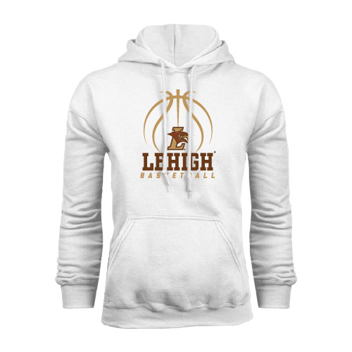  White Fleece Hoodie - Lehigh Basketball Stacked w/Ball