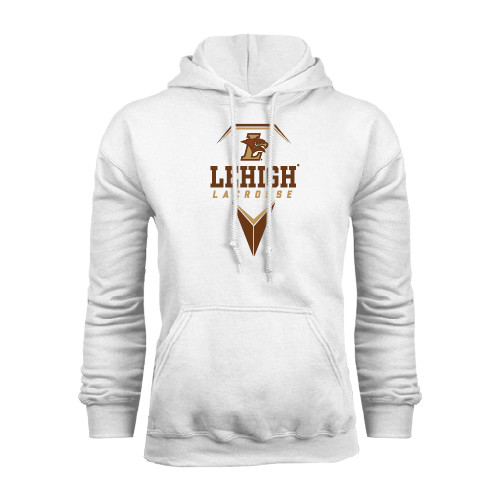  White Fleece Hoodie - Lehigh Lacrosse Stacked w/Stick Head