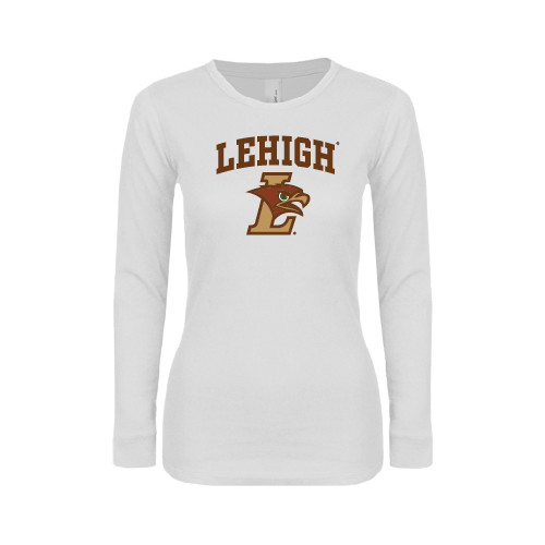  Womens White Long Sleeve V Neck Tee - Official Logo