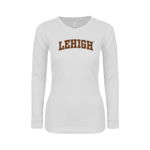  Womens White Long Sleeve V Neck Tee - Arched Lehigh