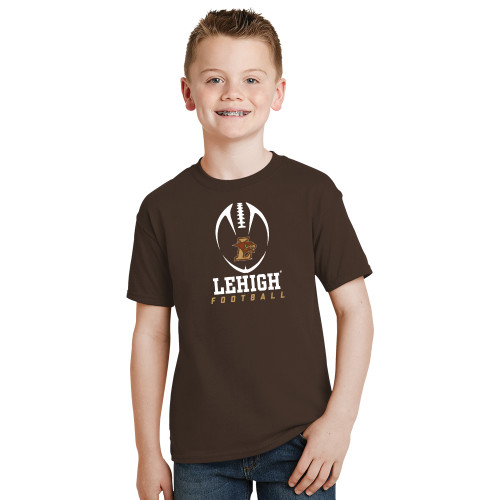  Youth Brown T Shirt - Lehigh Football Stacked w/Ball