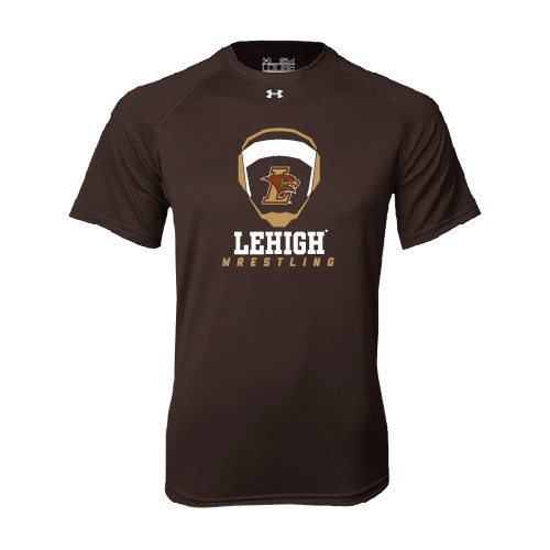  Under Armour Brown Tech Tee - Lehigh Wrestling Stacked w/Headgear