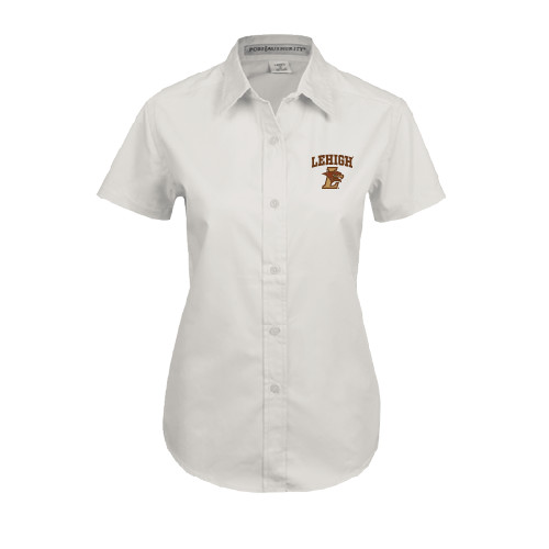  Womens White Twill Button Up Short Sleeve - Official Logo