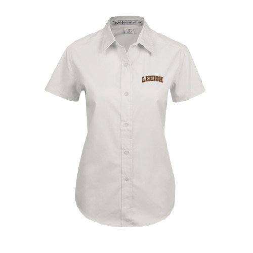  Womens White Twill Button Up Short Sleeve - Arched Lehigh