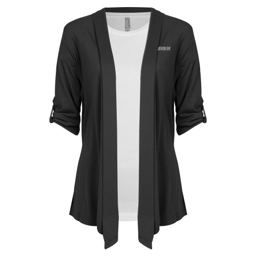  Womens Grey Drape Front Cardigan Sweater - Lehigh University Institutional Mark