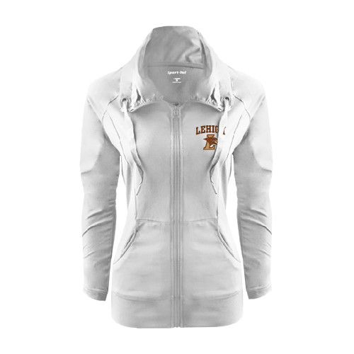  Womens White Sport Wick Stretch Full Zip Jacket - Official Logo