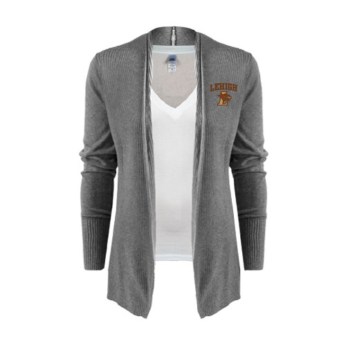  Womens Heather Grey Open Front Cardigan Sweater  - Official Logo