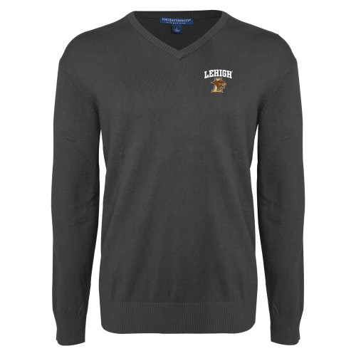  Charcoal Heather VNeck Sweater - Official Logo