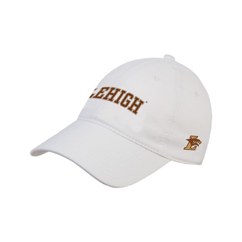  White Unstructured Adjustable Low Profile Hat - Arched Lehigh