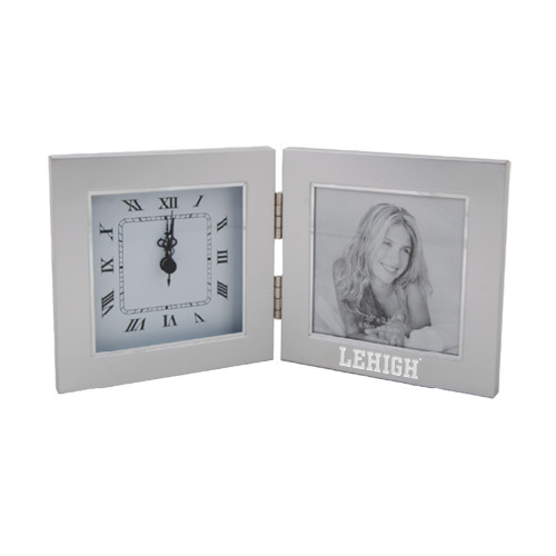 Silver Two Tone Photo Frame w/Clock - Flat Lehigh Engraved