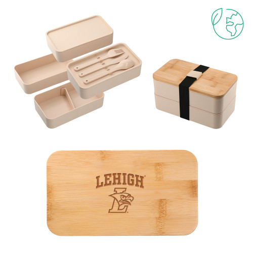  Stackable Bamboo Fiber Beige Bento Box - Official Logo Engraved