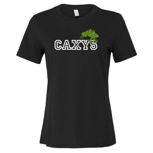  Bella + Canvas Womens Black Relaxed Cotton T Shirt - Caxys Wordmark with Frog 