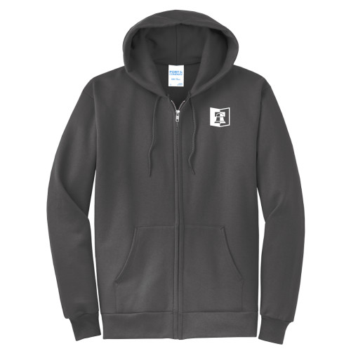  Extended Charcoal Fleece Full Zip Hoodie - Book & Bell Mark