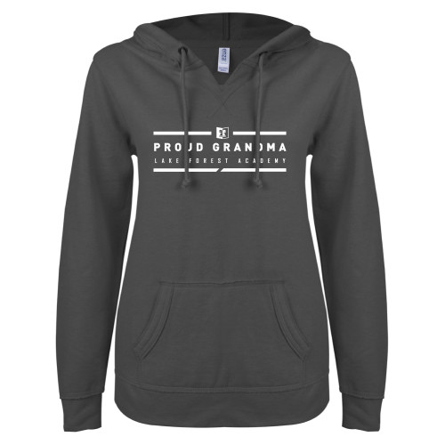  ENZA Womens Dark Heather V Notch Raw Edge Fleece Hoodie - LFA Proud Grandma