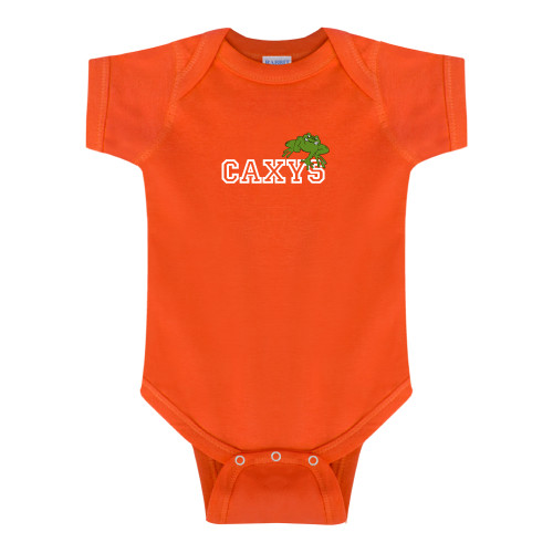  Orange Infant Onesie - Caxys Wordmark with Frog 