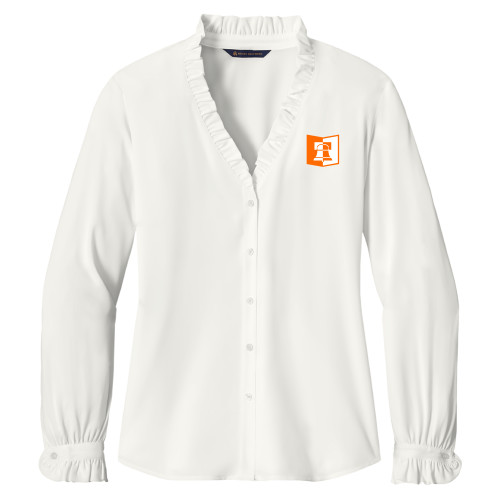  Brooks Brothers Womens Off White Long Sleeve Ruffle Collar Blouse - Book & Bell Mark