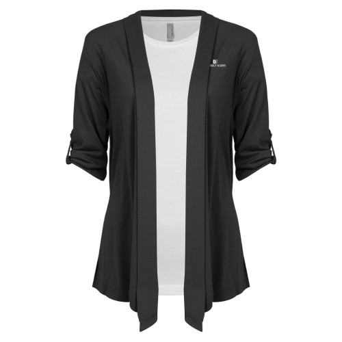  Womens Grey Drape Front Cardigan Sweater - LFA Book & Bell Wordmark Vertical