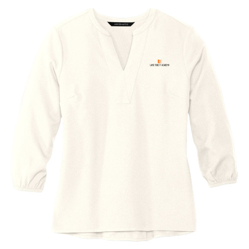  Mercer + Mettle Womens Ivory 3/4 Sleeve Crepe Blouse - LFA Book & Bell Wordmark Vertical