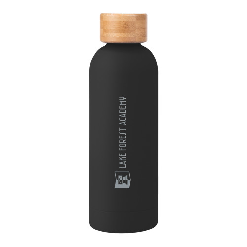  Blair Black Stainless Steel Bottle w/ Bamboo Lid 17 oz - LFA Book & Bell Wordmark HorizontalEngraved