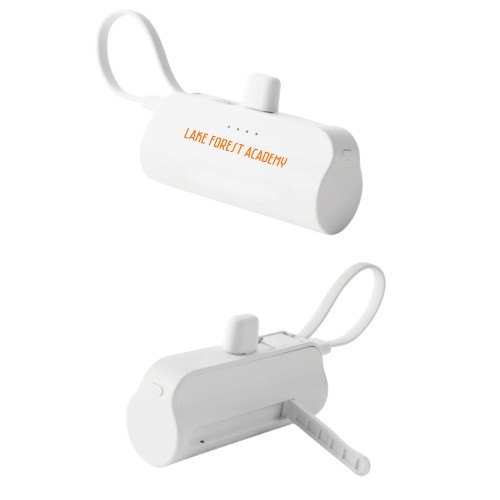  Sidekick White 4500 mAh Power Bank - Lake Forest Academy Wordmark