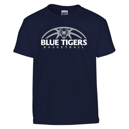  Youth Navy T Shirt - Blue Tigers Basketball Half Ball