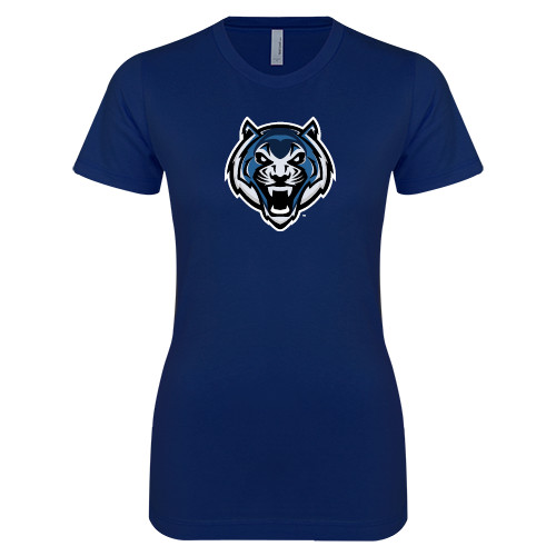  Next Level Womens Navy Boyfriend Tee - Tiger Head