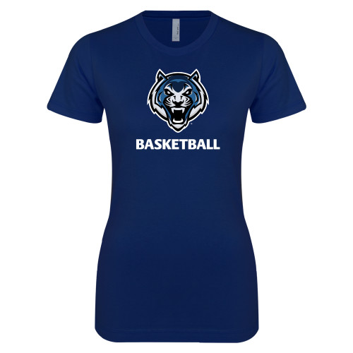  Next Level Womens Navy Boyfriend Tee - Basketball