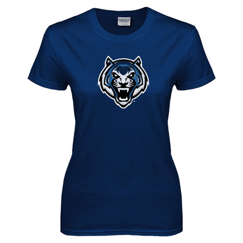  Womens Short Sleeve Navy Tee - Tiger Head Distressed