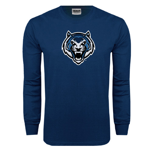  Navy Long Sleeve T-Shirt - Tiger Head Distressed