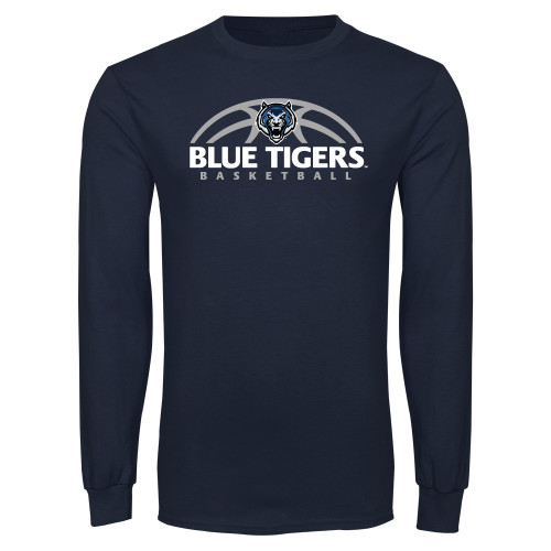  Navy Long Sleeve T-Shirt - Blue Tigers Basketball Half Ball