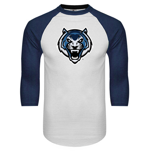  White/Navy Raglan Baseball T Shirt - Tiger Head