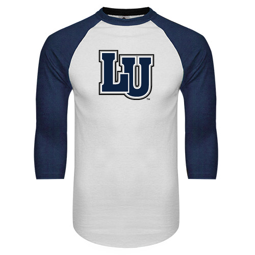  White/Navy Raglan Baseball T Shirt - Interlocking LU