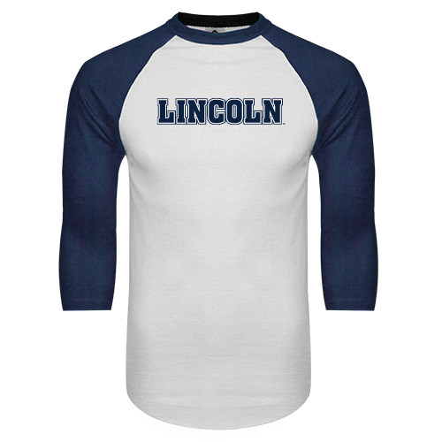  White/Navy Raglan Baseball T Shirt - Lincoln