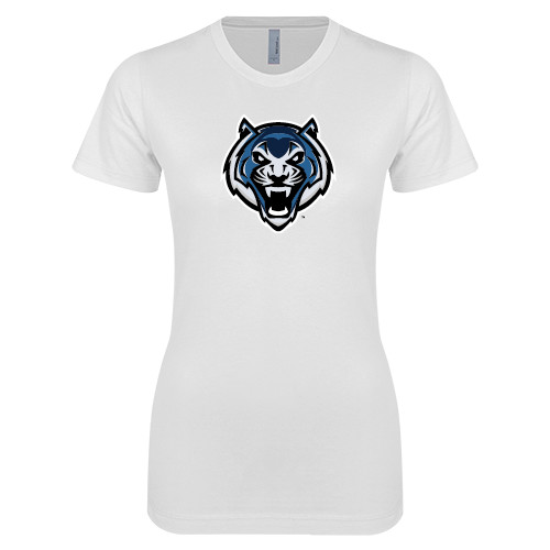  Next Level Womens White Boyfriend Tee - Tiger Head