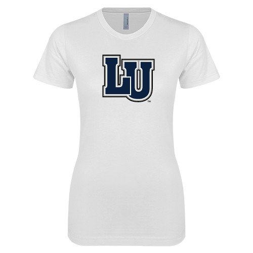  Next Level Womens White Boyfriend Tee - Interlocking LU