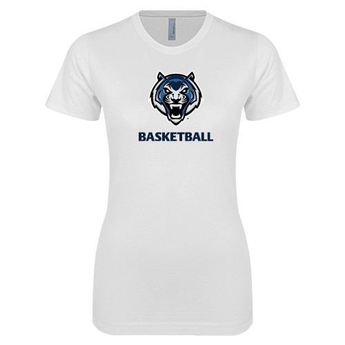  Next Level Womens White Boyfriend Tee - Basketball