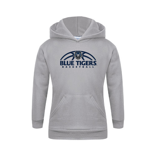  Youth Grey Fleece Hood - Blue Tigers Basketball Half Ball