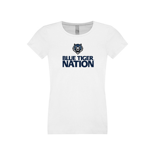  Next Level Girls White Fashion Fit T Shirt - Blue Tiger Nation